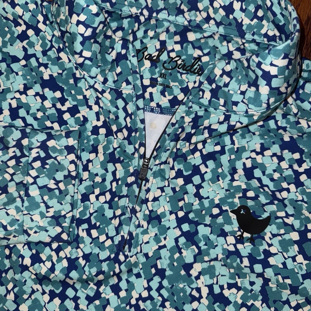 Bad Birdie Performance 1/4 Zip Pullover Mens 2XL Blue Geometric Aqua Long Sleeve - Picture 3 of 7